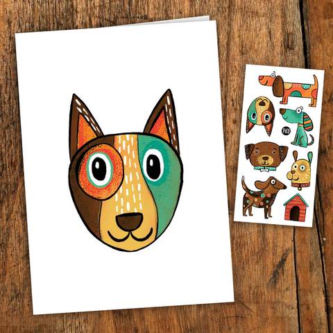 CARTE DE SOUHAIT + TATOOS - CHIENS COQUINS
