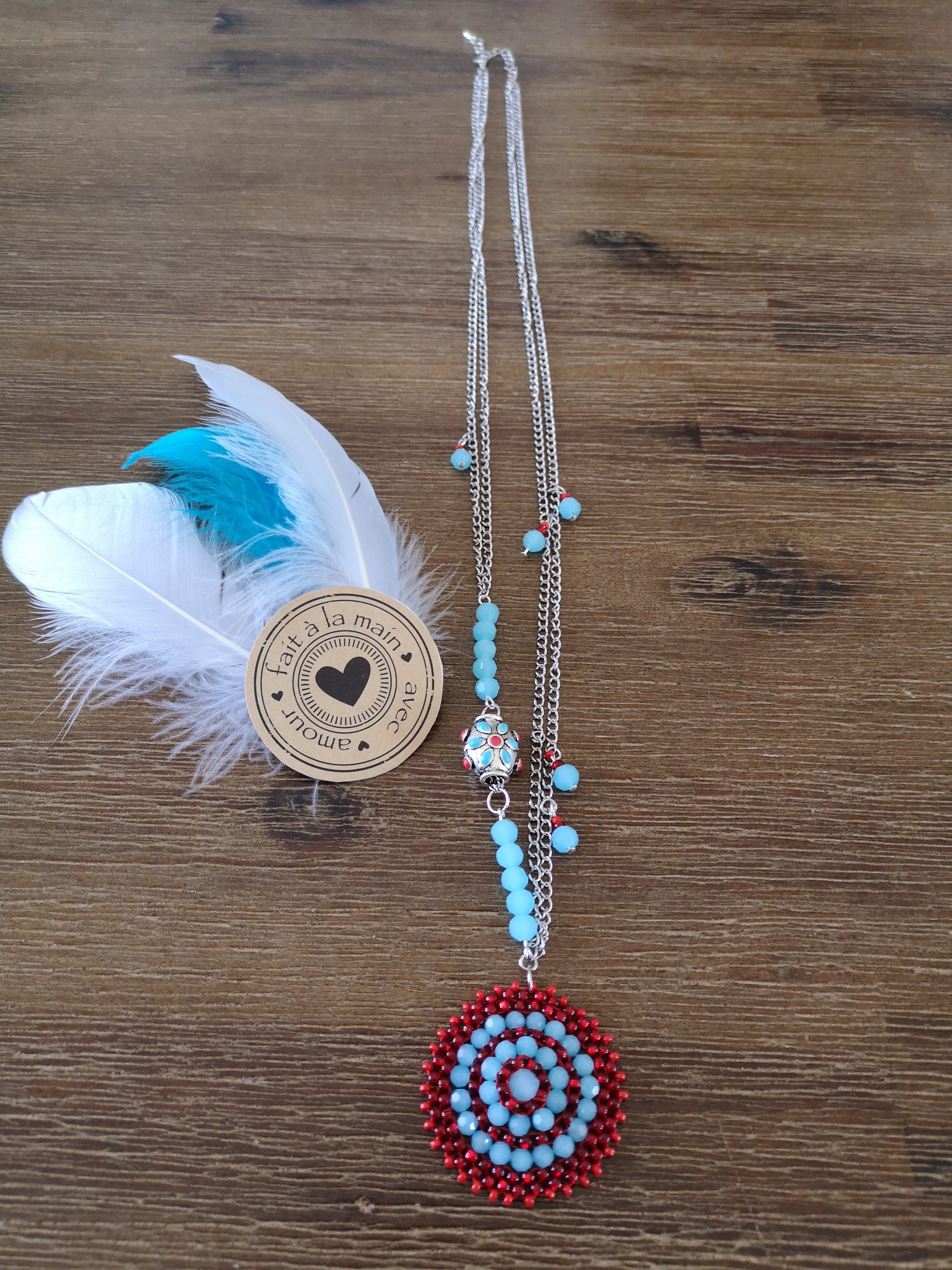 PLUMES DE REVES - COLLIER "CIEL ROUGE"